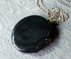 VICTORIAN Black Enamel LOCKET with Silver Cross - on 20" Chain - 15.5g