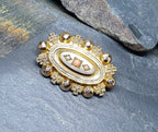 Antique 9ct GOLD Locket BROOCH - Seed Pearls and Coral - 5.8g