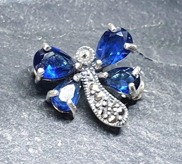 Vintage BUTTERFLY Bug BROOCH with Marcasite Stones, Sterling Silver - 3.3g