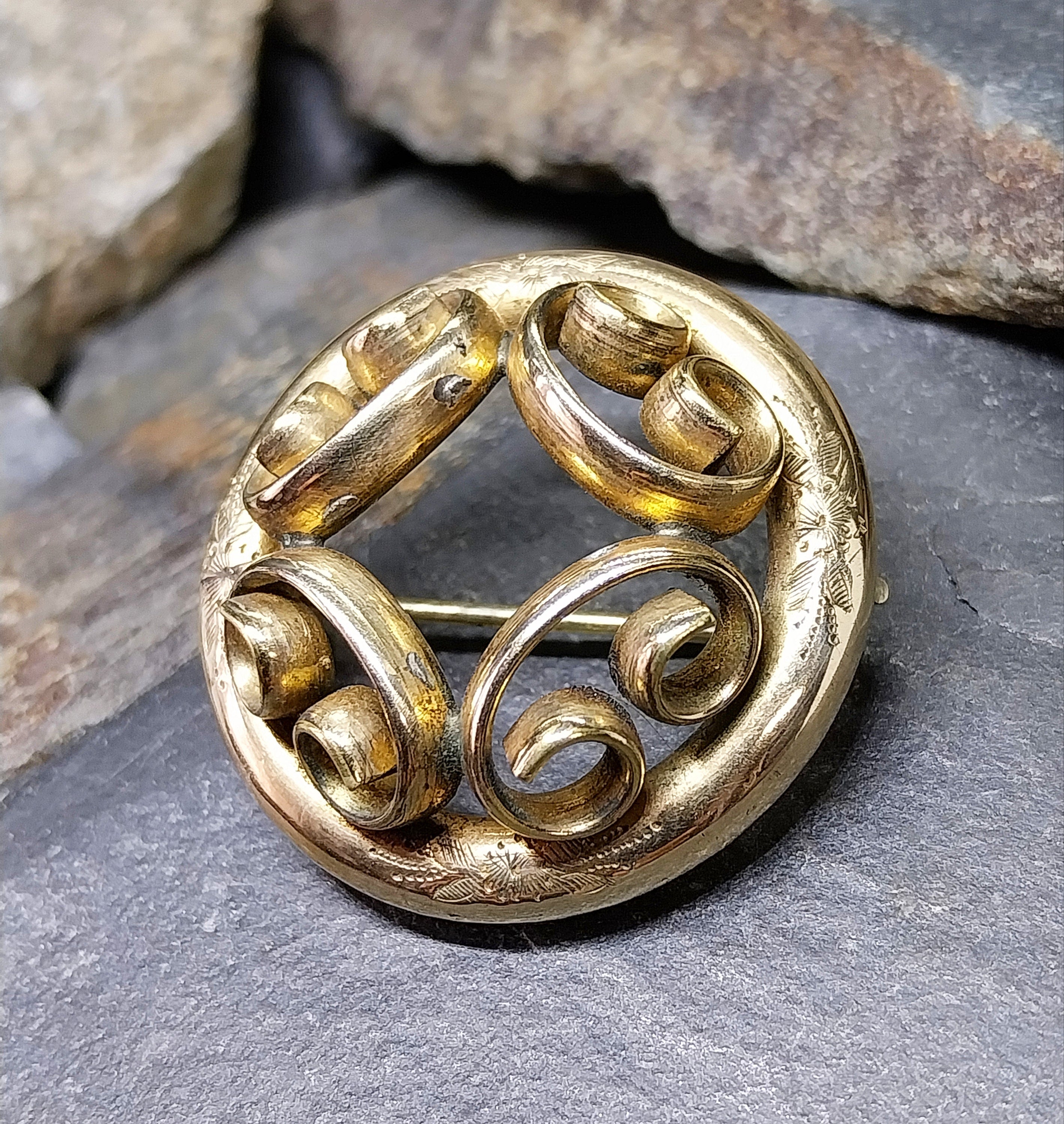 Antique 9ct Rolled Gold BROOCH - Spiral Design - Victorian - 12.9g