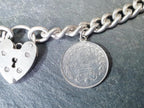 Vintage SILVER LINK BRACELET with 1885 3 Pence Coin Charm 17cm - 19.1g