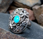 Sterling Silver TURQUOISE RING with dragonflies -  uk size N  (us 7) - 10.3g