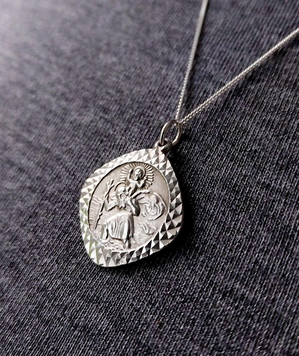 Georg Jensen St CHRISTOPHER pendant Necklace, Double Sided with Boat on 22" Chain - 5.7g