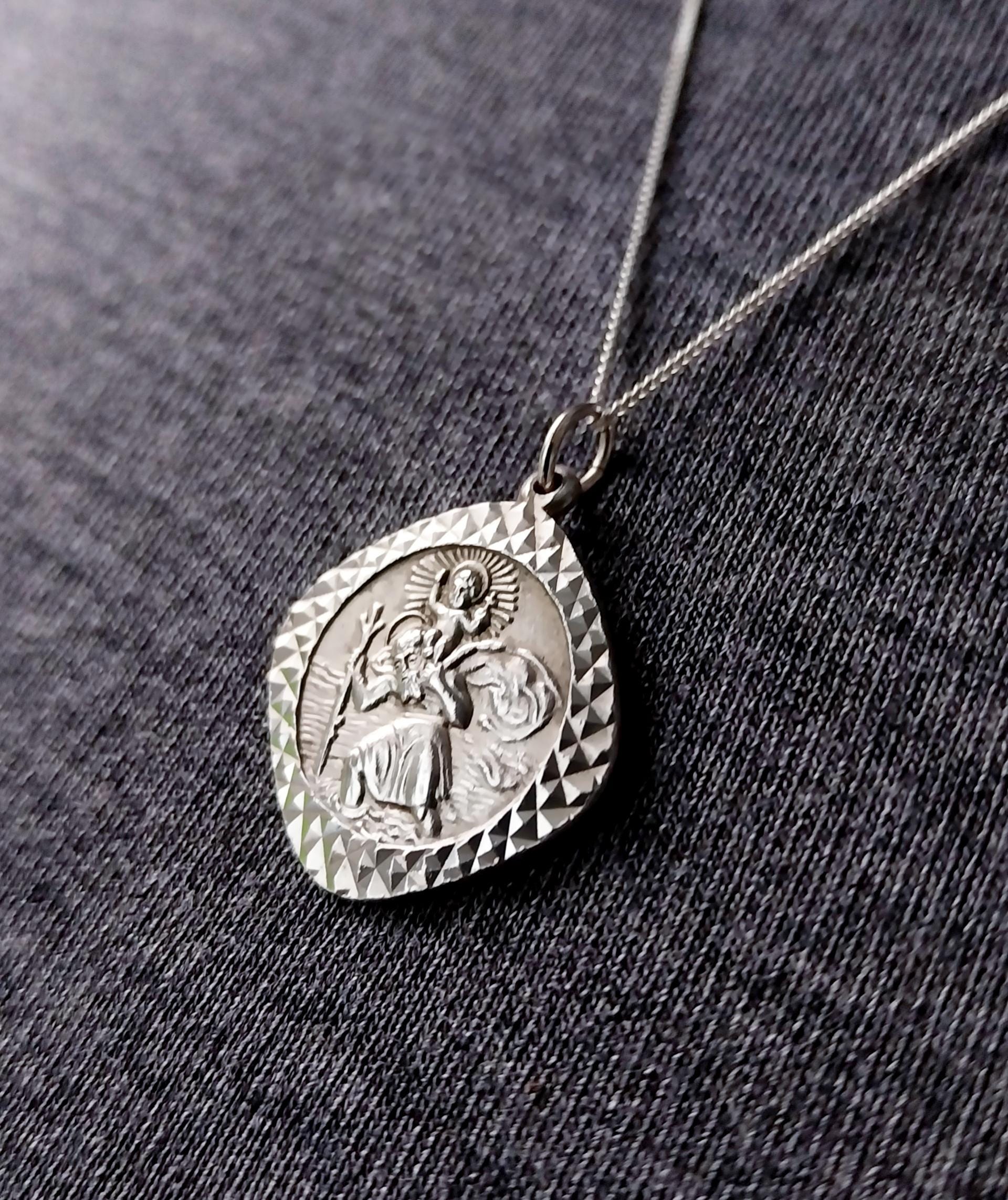 Georg Jensen St CHRISTOPHER pendant Necklace, Double Sided with Boat on 22" Chain - 5.7g