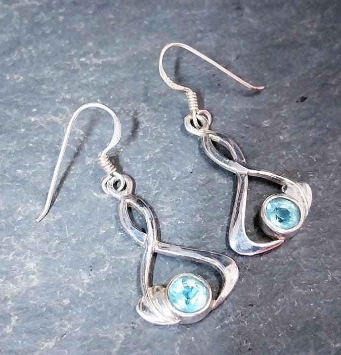 CELTIC Sterling Silver Earrings - with Blue Topaz GemStone - 4g