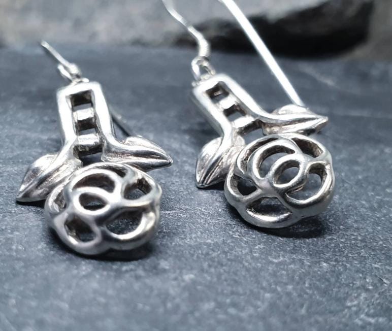Kit Heath Sterling Silver Dangle Earrings - Rose Drop - 3.2g