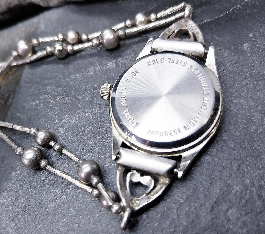 Vintage Sterling Silver Silver Moon WATCH - Bead Link bracelet Strap 18cm - 17.7g