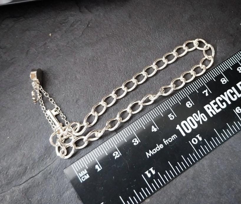 Vintage SILVER LINK BRACELET with Lock and Key - 16cm - 8.8g