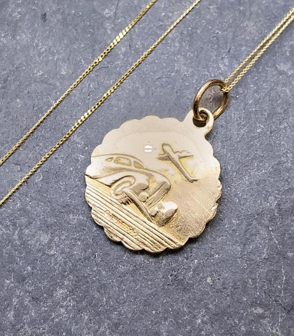 9ct Gold Georg Jensen St Christopher Necklace Pendant - Double Sided on 20" Chain - 4.4g