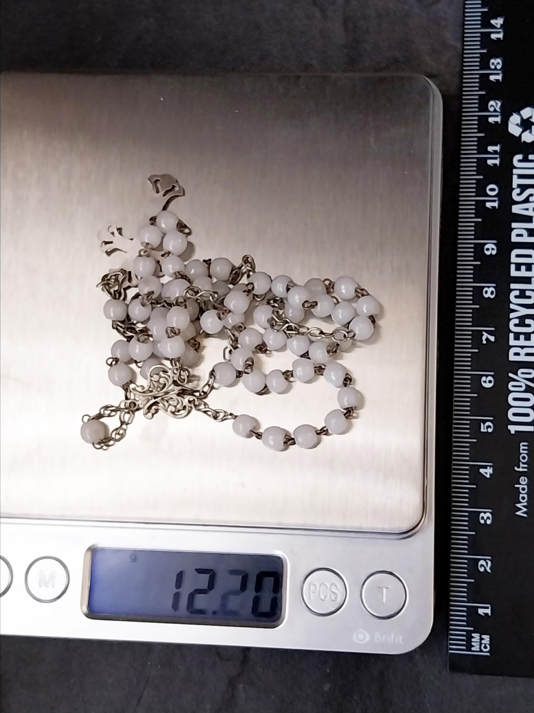Vintage White MOP ROSARY Beads - Small Vintage Old Prayer Beads and crucifix - 15"