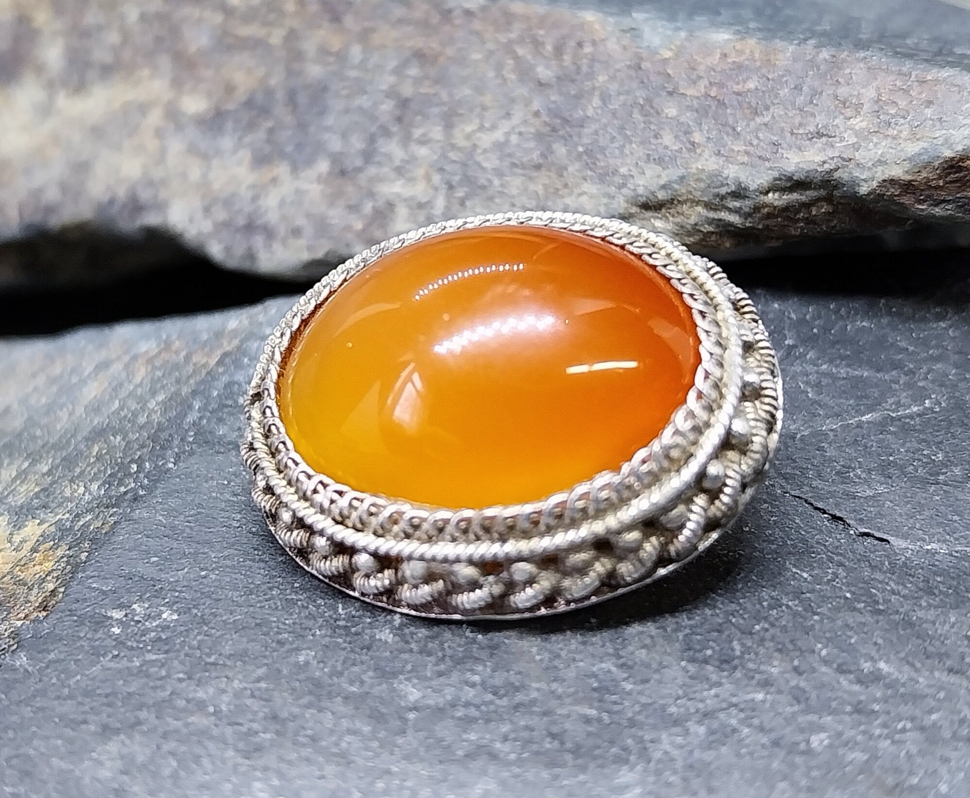Vintage Sterling Silver Carnelian Brooch -  5.3g