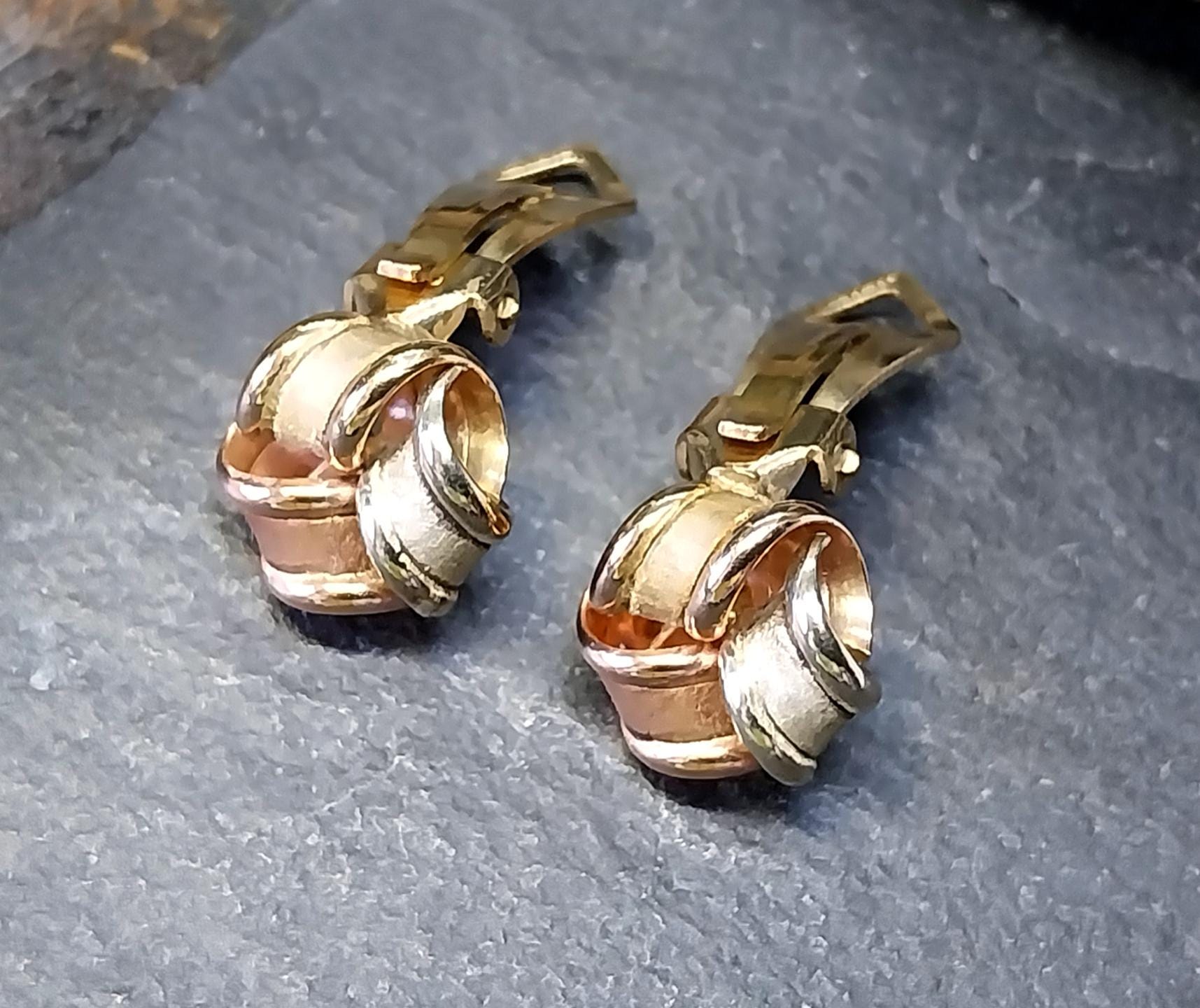 9ct Gold Frosted Ribbon Knot EARRINGS - Vintage Clip On - 4g