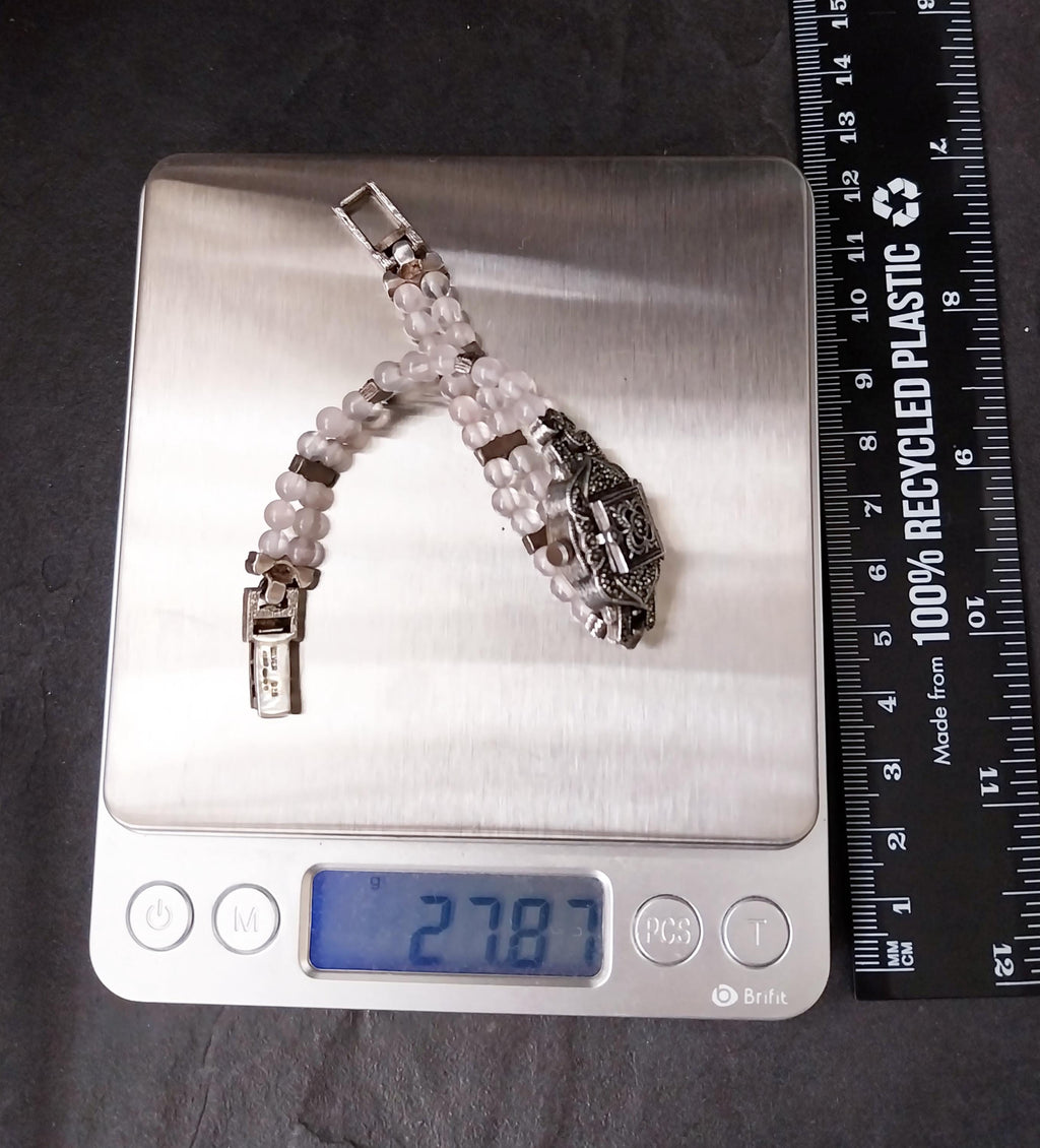 Chateau Sterling Silver Bracelet WATCH with Marcasite Opening Front 18cm - 27.8g