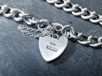 Vintage Silver Link Bracelet with heart padlock clasp c 1975, 18cm - 18.9g