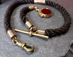 Victorian HAIR Watch chain with Rolled Gold Bloodstone swivel fob - 14" 16.4g