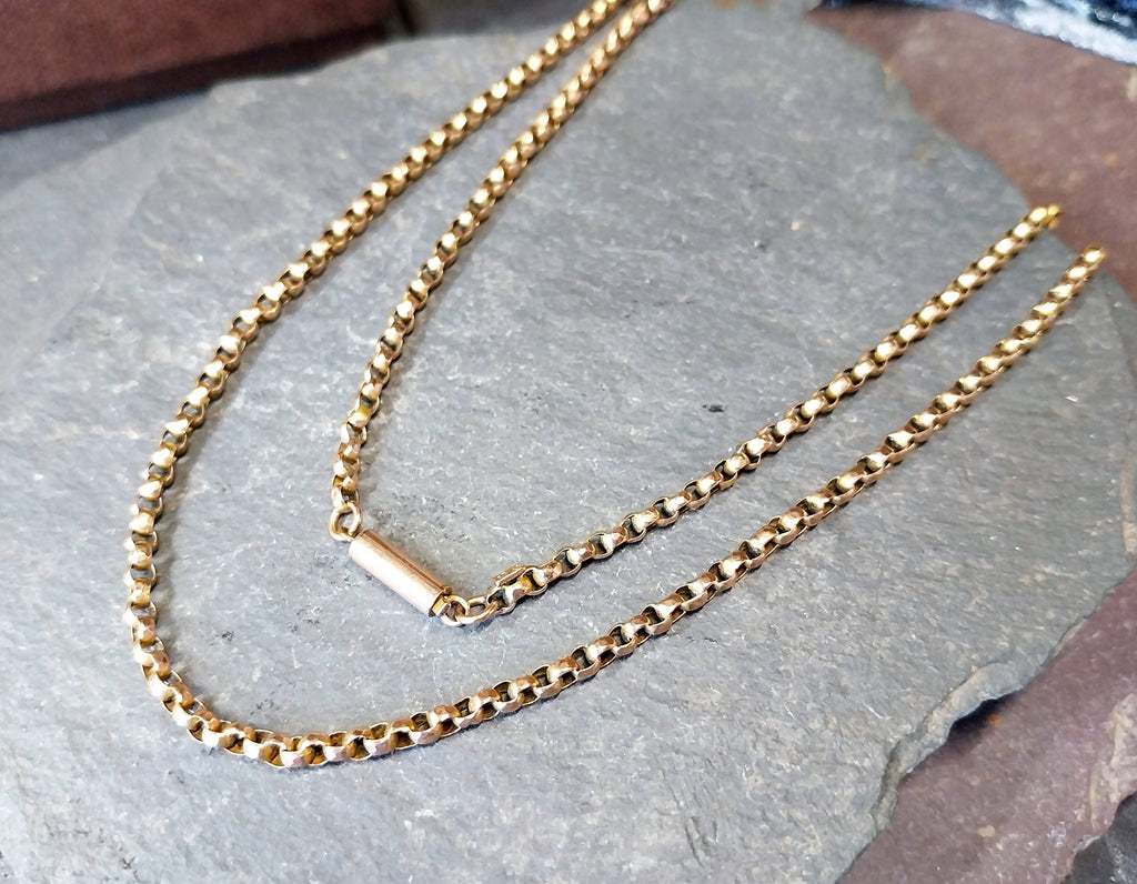 Antique 9ct Rose GOLD BELCHER Chain Necklace with Barrel Clasp - 18" - 5.2g