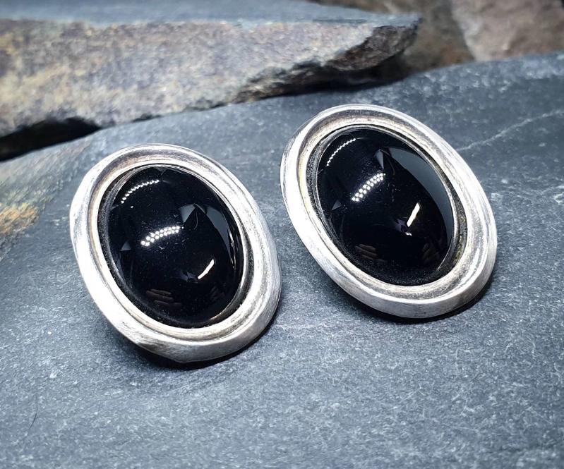 Vintage Art Deco 800 Continental Silver Earrings - Clip On studs - 11.8g