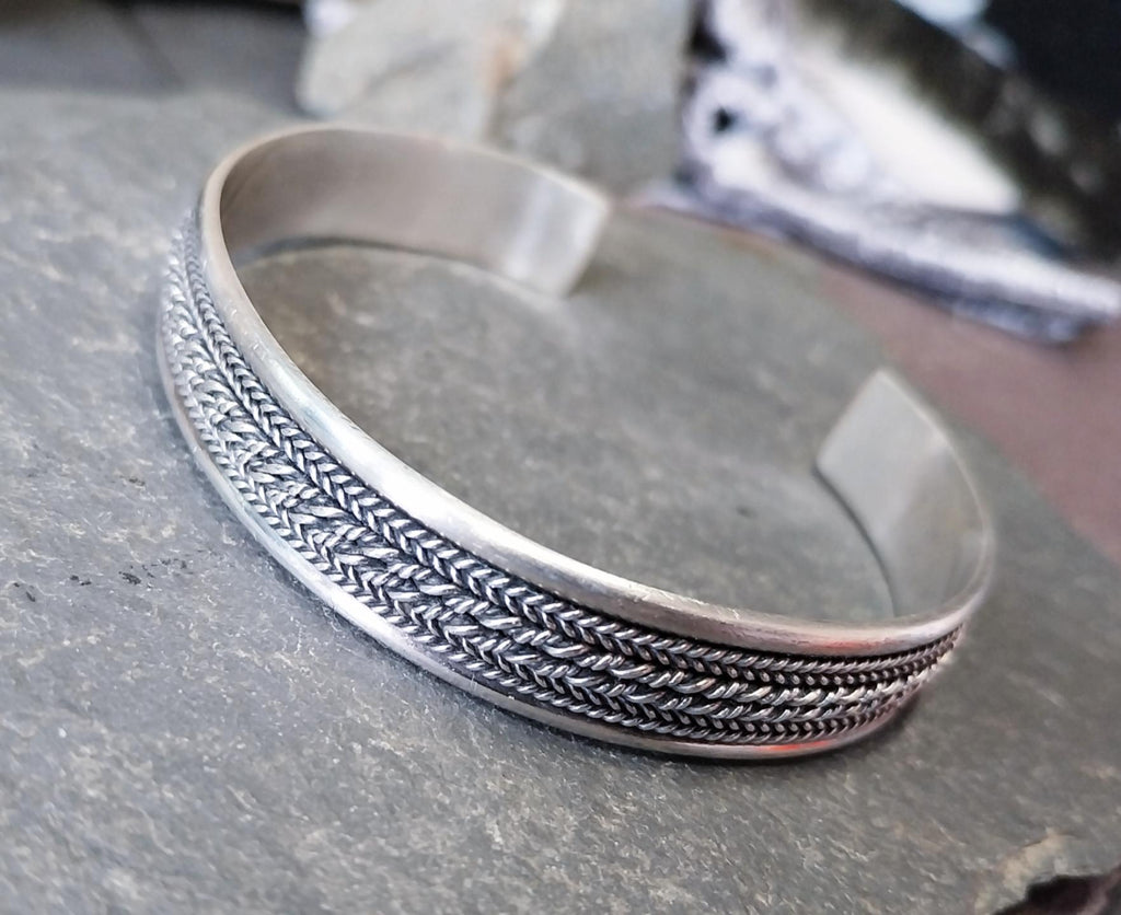 Vintage Sterling Silver Bangle Bracelet - Weave Design Open - 22g