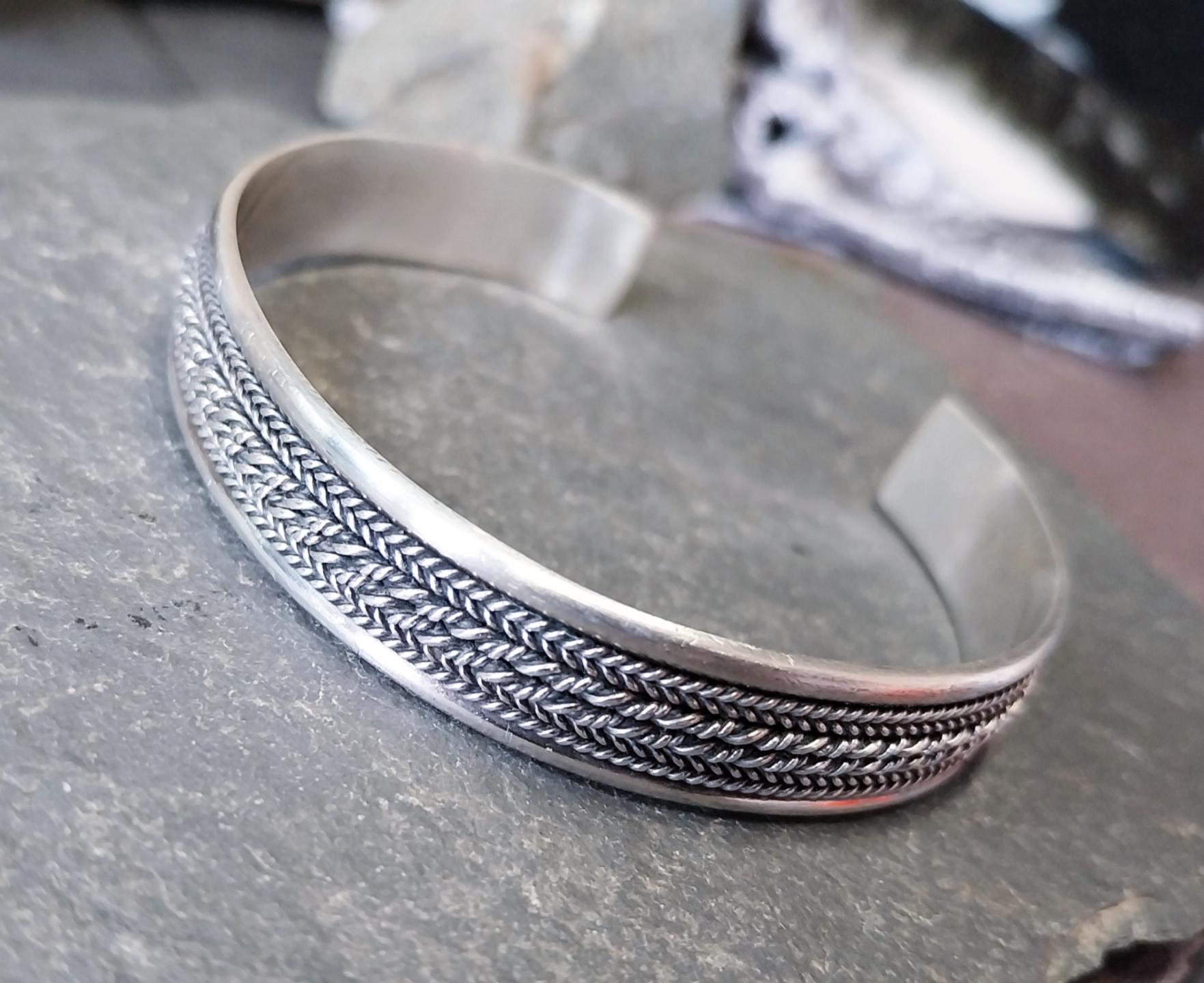 Vintage Sterling Silver Bangle Bracelet - Weave Design Open - 22g