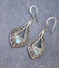 Vintage Sterling Silver Drop Earrings - with Paua Shell - 4.9g