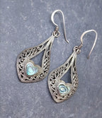 Vintage Sterling Silver Drop Earrings - with Paua Shell - 4.9g