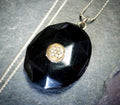 Antique VICTORIAN Whitby JET LOCKET with Seed Pearl Star - on 20" Chain - 27.4g
