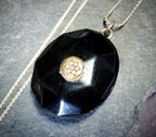 Antique VICTORIAN Whitby JET LOCKET with Seed Pearl Star - on 20" Chain - 27.4g