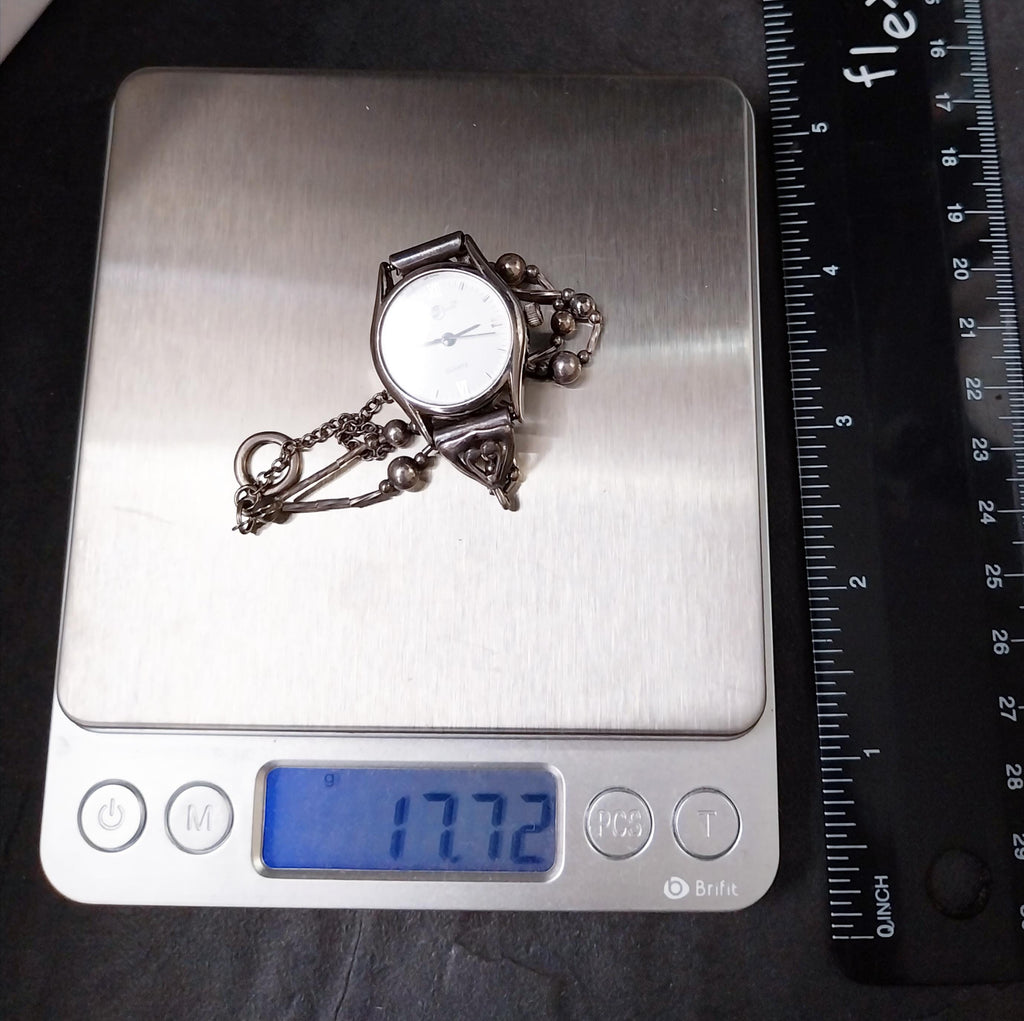 Vintage Sterling Silver Silver Moon WATCH - Bead Link bracelet Strap 18cm - 17.7g