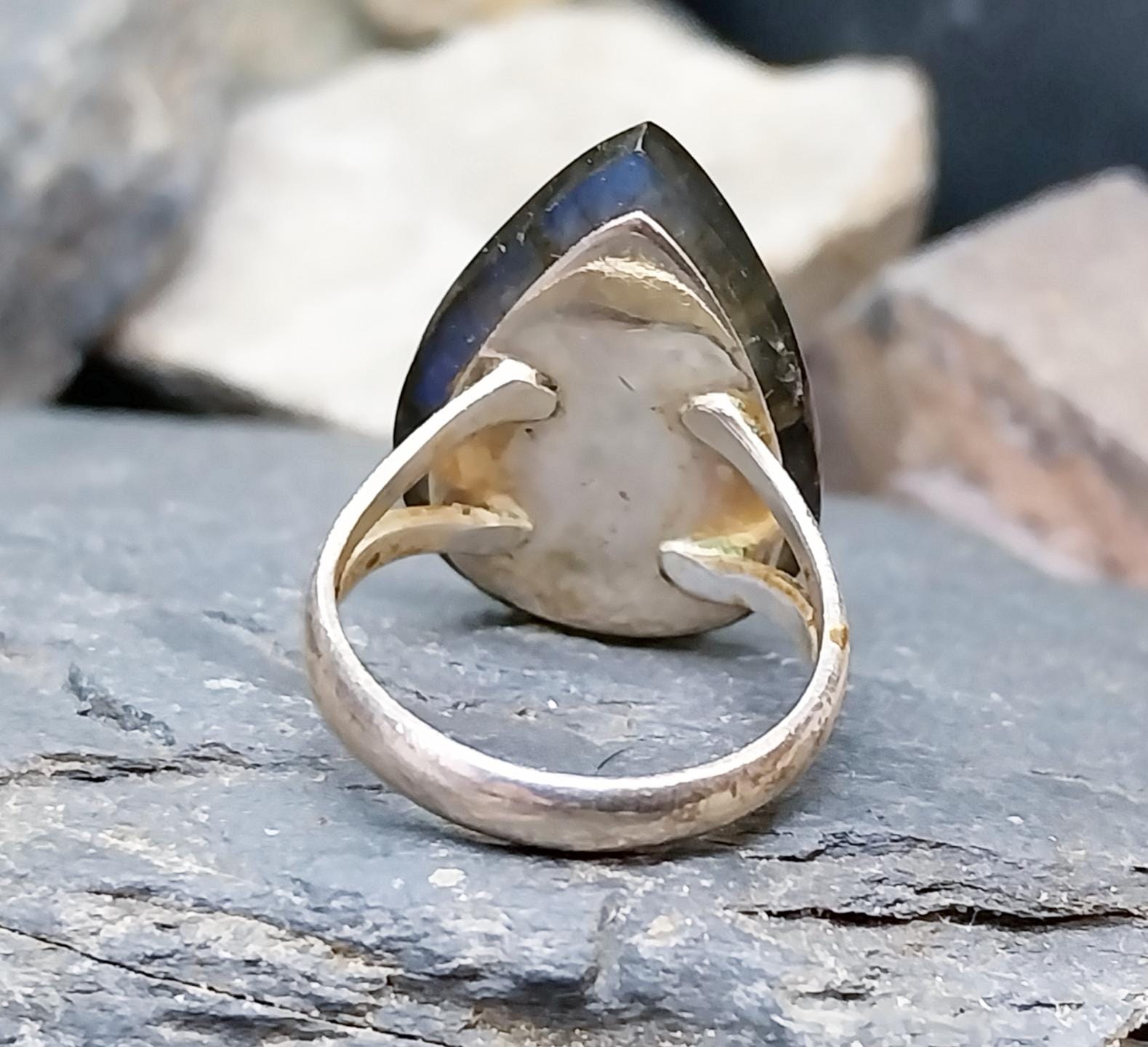 Vintage Labradorite Teardrop Sterling Silver Ring - Size O (7) 7.1g