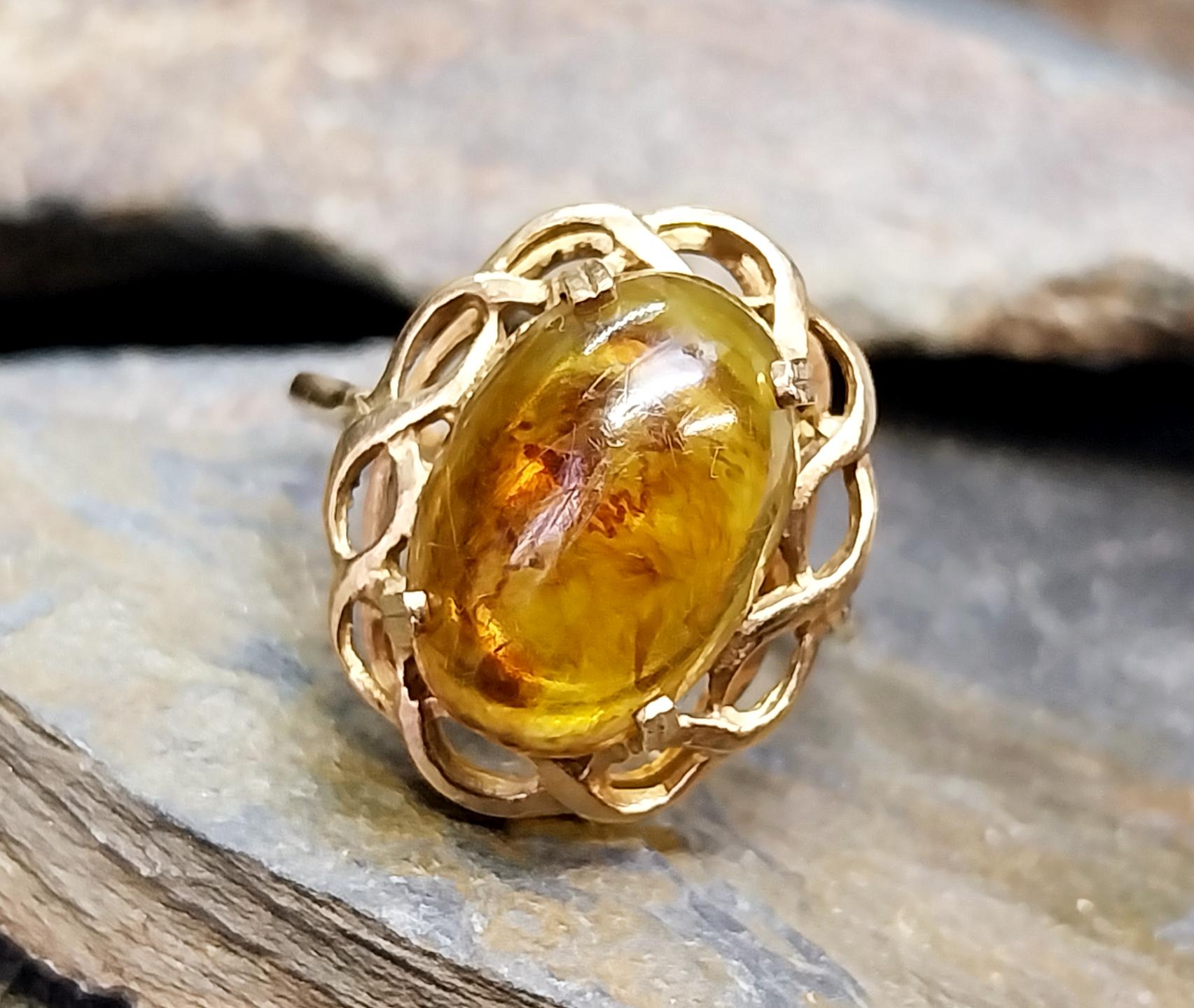 Vintage 9ct GOLD FIRE AMBER Ring - Size uk Q (us 8) - 2.5g
