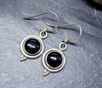Vintage Sterling Silver Black Onyx EARRINGS - Dangling  - 3.7g