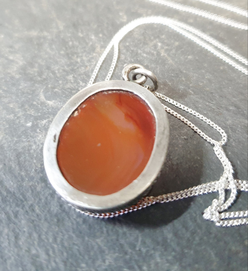 Antique Carnelian Agate  Pendant Necklace  on  20" Chain - 6.9g