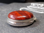 Sterling Silver RED JASPER Agate Locket Necklace  on 18" chain  - 12.2g