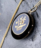 VICTORIAN Jet Black & 9ct Gold LOCKET - with 18" Chain - 6.5g