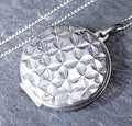 Large Silver Circular LOCKET with Four Leaf Clover Pattern on 18" Chain - 5.7g