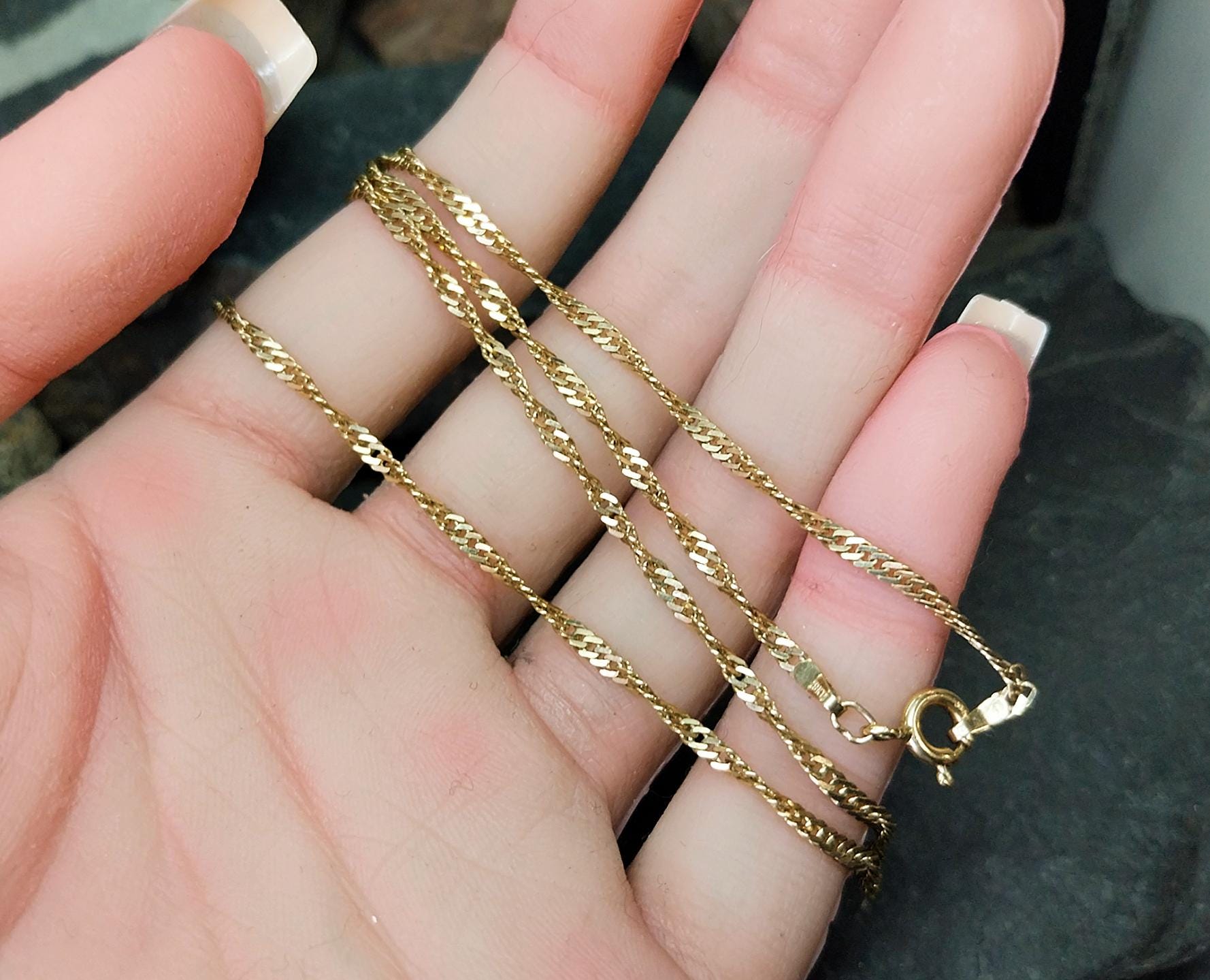 9ct GOLD CHAIN, Twisted Rope Singapore Curb Necklace 18.5" - Hallmarked - 3.9g