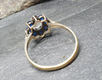 Vintage 9ct GOLD Ring - Blue Flower Cluster - UK Size P (us 7.5) - 1.7g