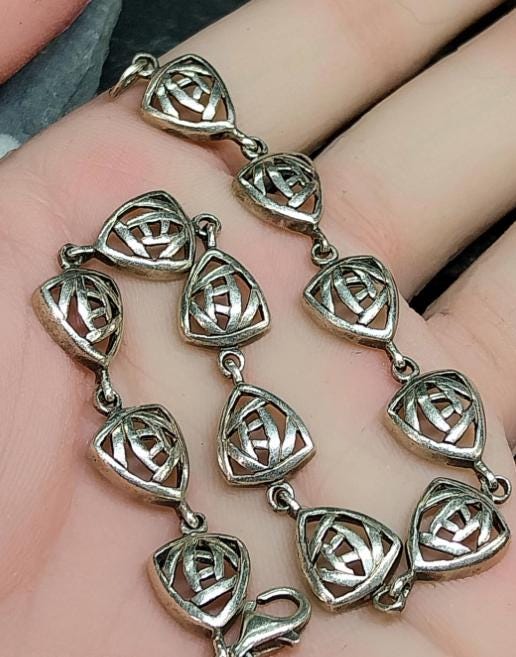 Vintage Celtic Sterling Silver Bracelet - Sea Gems Mackintosh Rose - 17.5cm - 9.5g