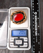 Antique Victorian Mourning Brooch 9ct Gold, Blood Red - 20.5g