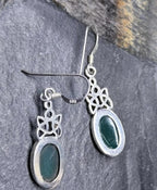 Sterling Silver Dangle Earrings - with Forest Green Agate GemStone - 4.7g