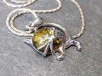 Sterling Silver AMBER CAT Kitten Pendant Chain Necklace 18" Length - 7.1g