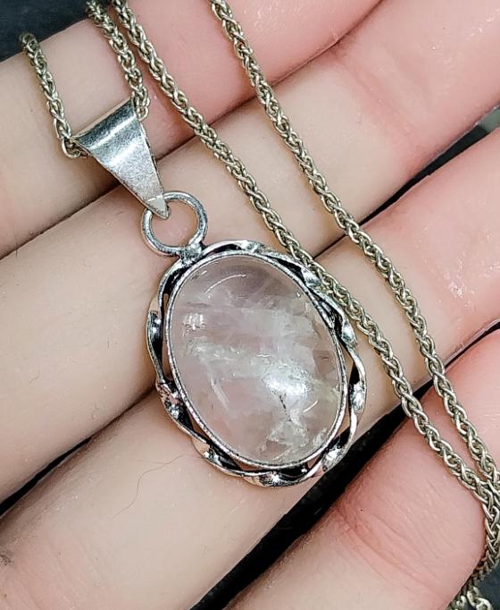 Sterling Silver White Quartz Necklace  on 16" Chain - 6.9g