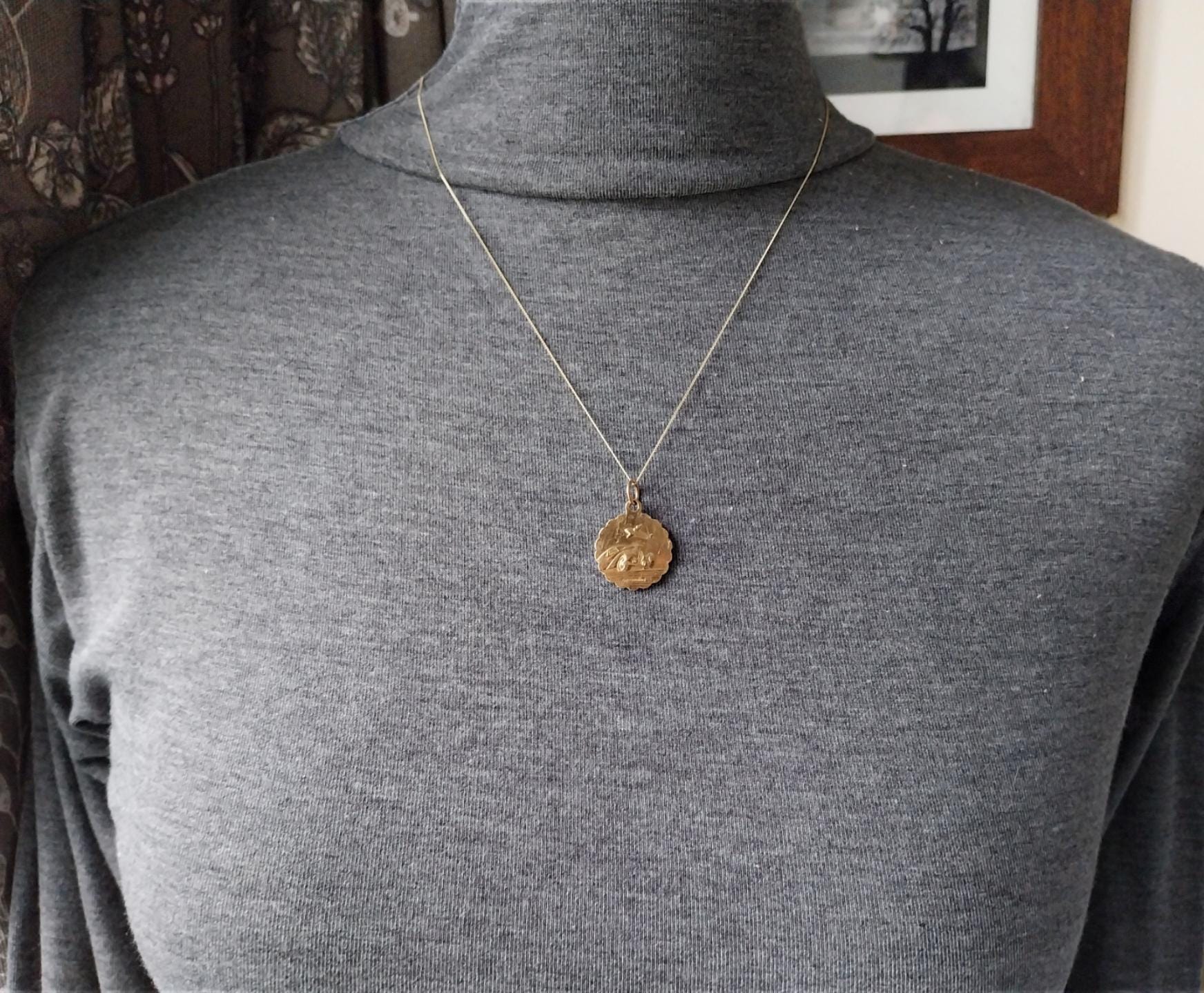 9ct Gold Georg Jensen St Christopher Necklace Pendant - Double Sided on 20" Chain - 4.4g