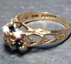 9ct GOLD Fire Opal & Sapphire Ring - Size uk L (us 6) - Hallmarked - 2.1g