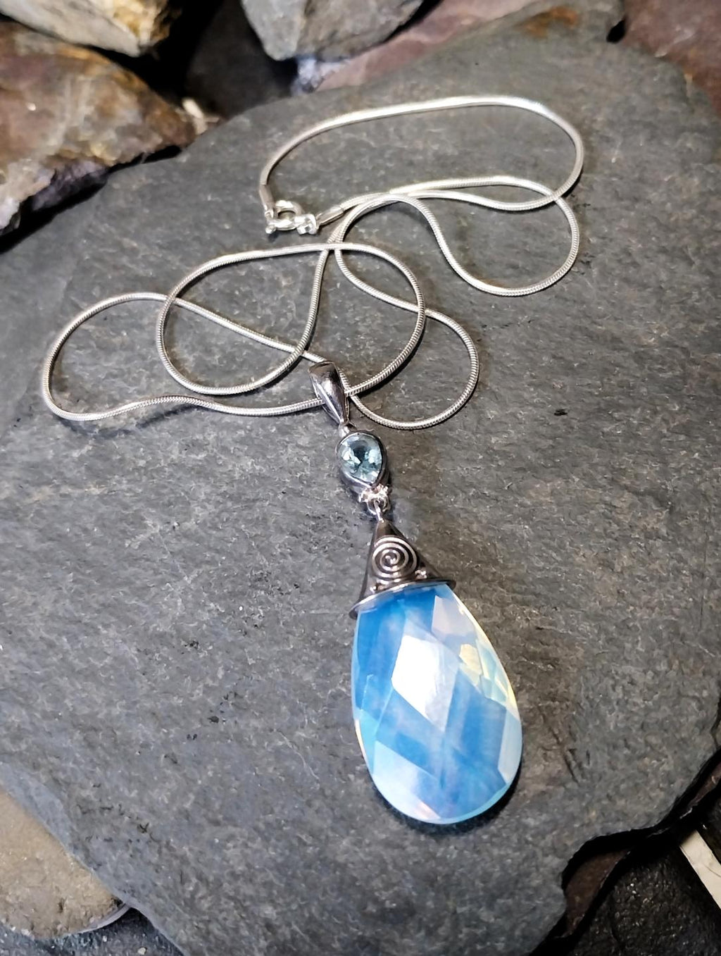 Vintage Sajen Blue Chalcedony & Topaz Necklace and Matching Earrings Set - 20g