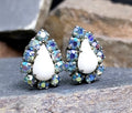 Vintage EARRINGS Blue Aurora Borealis Clip On - 3.7g