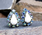 Vintage EARRINGS Blue Aurora Borealis Clip On - 3.7g