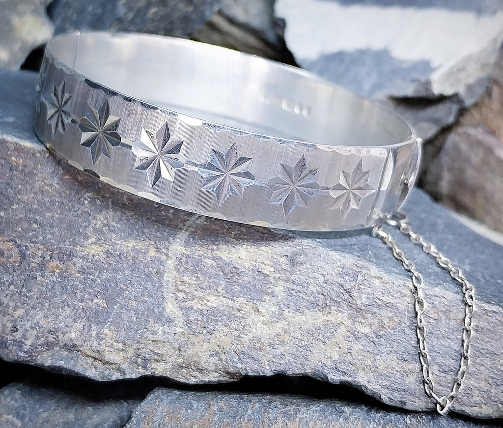 Vintage Georg Jensen SILVER Star BANGLE Bracelet c 1976 - 29.5g