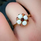 9ct GOLD Fire Opal & Garnet Ring - Size uk O (us 7) - Hallmarked - 2.6g