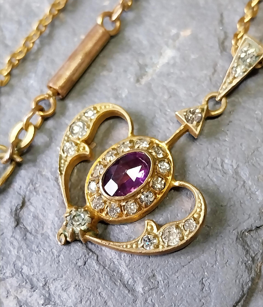 Antique Drop Pendant and Chain Necklace with Barrel Clasp - Rolled Gold - 18" - 6.5g